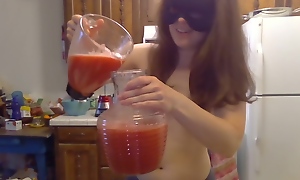 Camouflaged Beauty Wields A Sharp Knife & Drinks A Watermelon! Naked In The Kitchen Stake 32