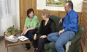 Threesome helter-skelter two busty grannies
