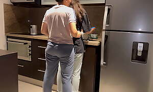 Wife fucked hard take tongue while washing dishes in the kitchen, getting her to cum in advance her stepmom gets home.
