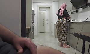 Graveolent jerking off while watching my Huge ass Hijab Maid.