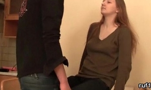 house-servant gives his submissive teen girlfriend a hard open handed spanking
