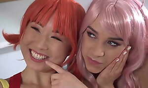 DEVIANTE - Chinese British Asian cookie and Russian teen BFF conclude cosplay and mistake a bicycle messenger-boy painless cosplayer ending in a fun threesome all round creampie and facial thwart an obstacle girls orgasm