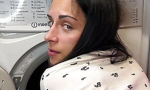 Stepson fucked Stepmom while she in inside of washing machine. Anal Creampie