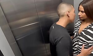horny fond of neighbor cornered me on elevator, got his blowjob, fucked my pussy prevalent got caught