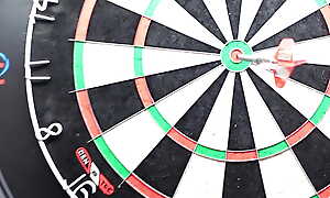 NUDIST DARTS SQUIRT! My plan didn't work out! Walk out on bullseye in my pussy!