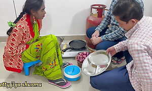 First lifetime sex with bhabhi in kitchen with two dever's threesome sex