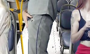 Naughty defy thighing column on the bus and rubbing cock on column just about public!
